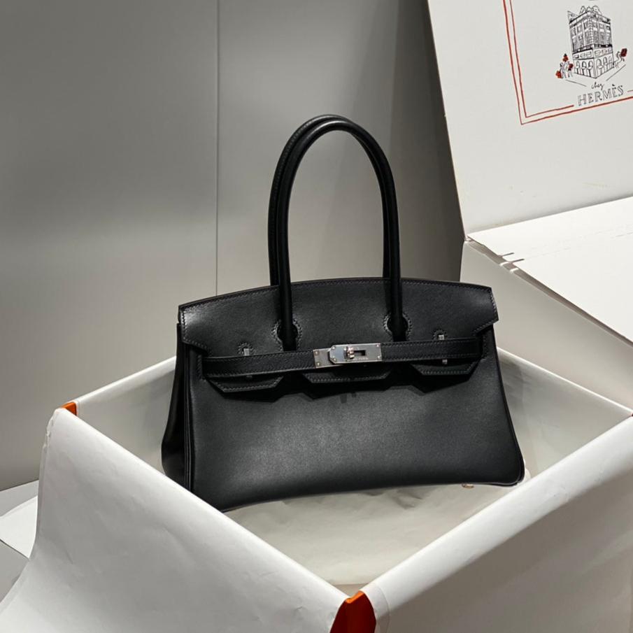 HM Shoulder Birkin 29cm Black Swift Leather Silver Hardware
