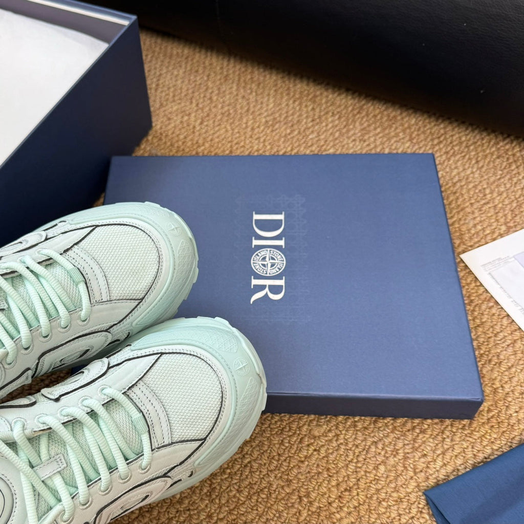 CD And Stone Island B30 Sneaker Light Turquoise Cowhide And Polyester Mesh Fabric