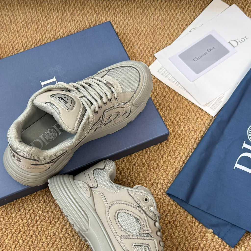 CD And Stone Island B30 Sneaker Light Beige Cowhide And Polyester Mesh Fabric