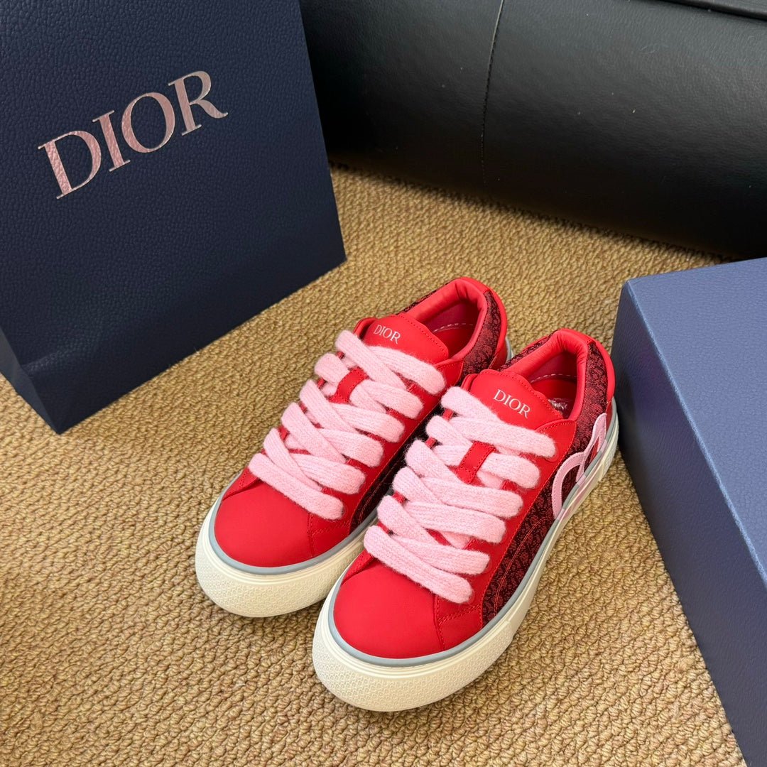 CD B33 Sneaker Red Pink Oblique Jacquard Fabric And Lambskin