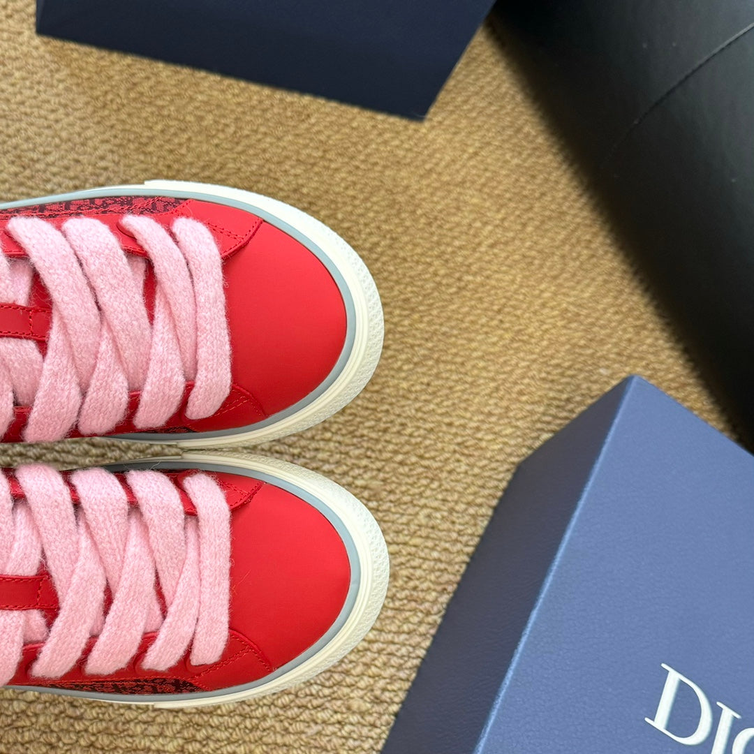 CD B33 Sneaker Red Pink Oblique Jacquard Fabric And Lambskin