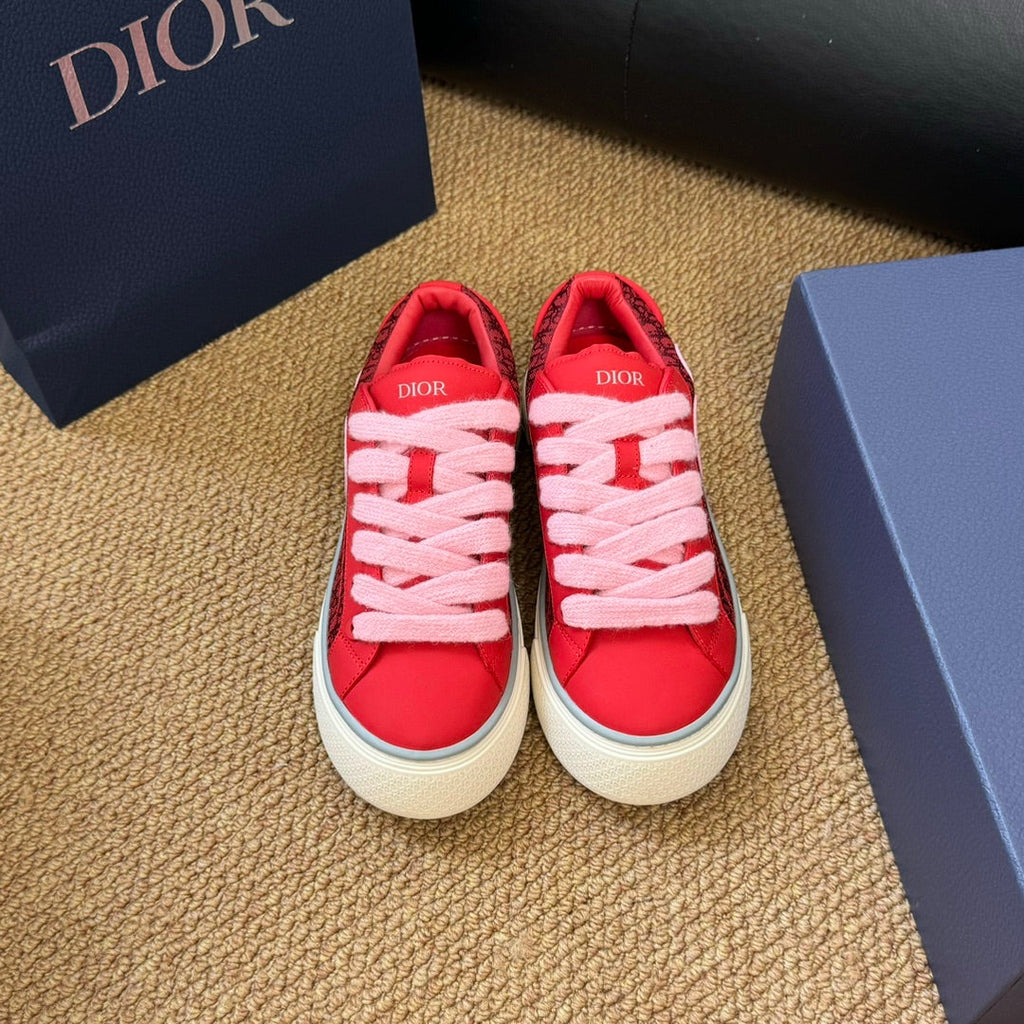 CD B33 Sneaker Red Pink Oblique Jacquard Fabric And Lambskin