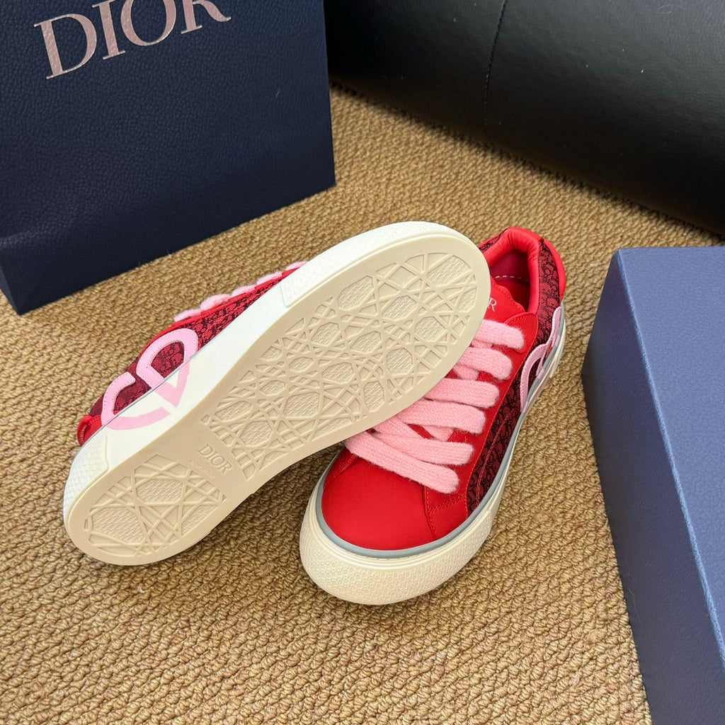 CD B33 Sneaker Red Pink Oblique Jacquard Fabric And Lambskin