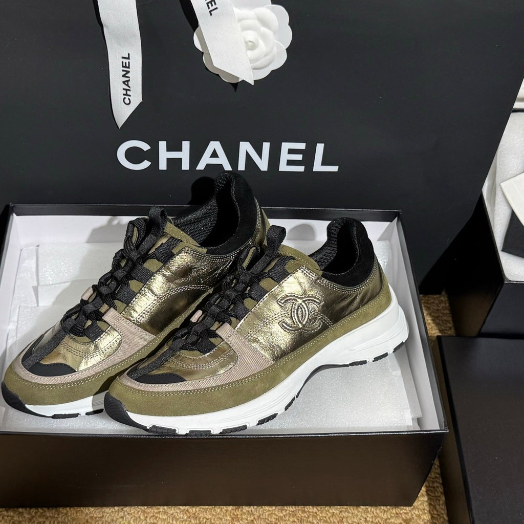 CC 25A Trainers Gold Black Olive Laminated Calfskin And Suede Calfskin352117