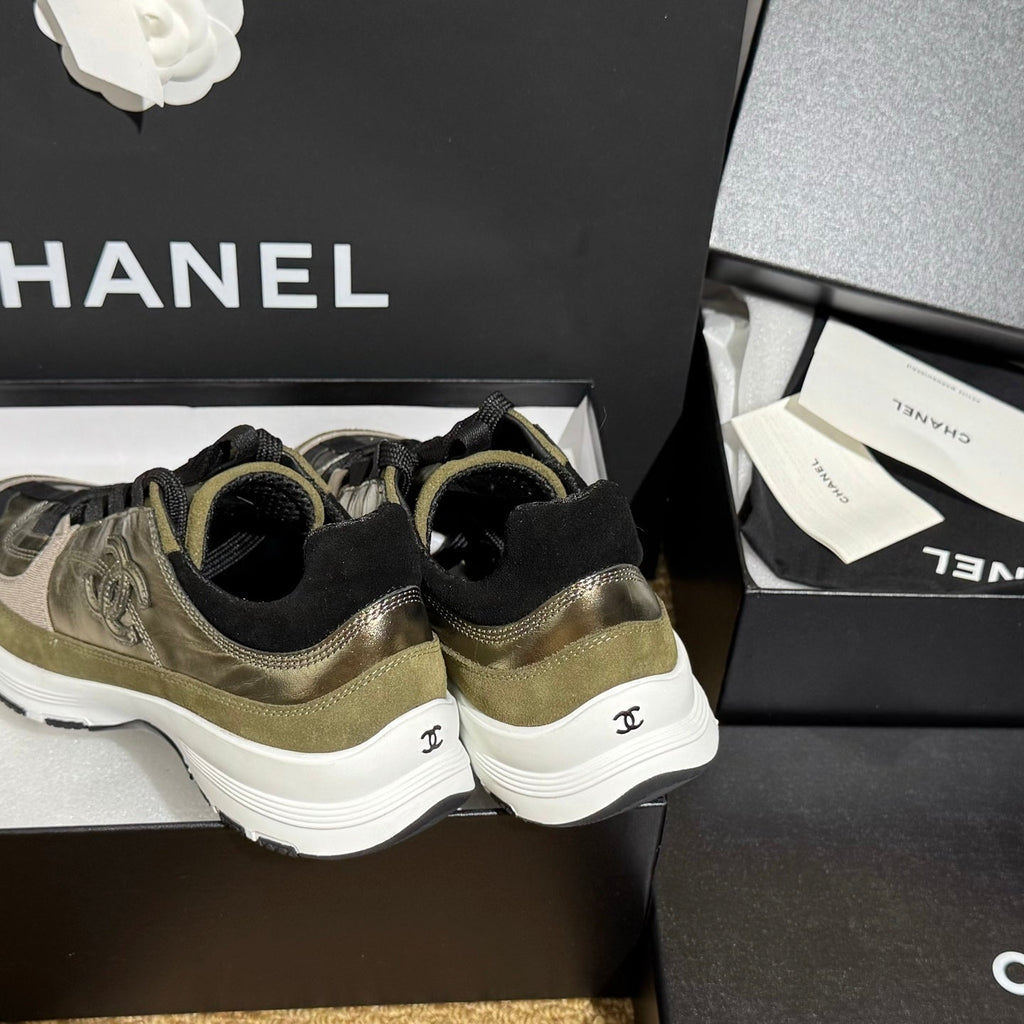 CC 25A Trainers Gold Black Olive Laminated Calfskin And Suede Calfskin352117