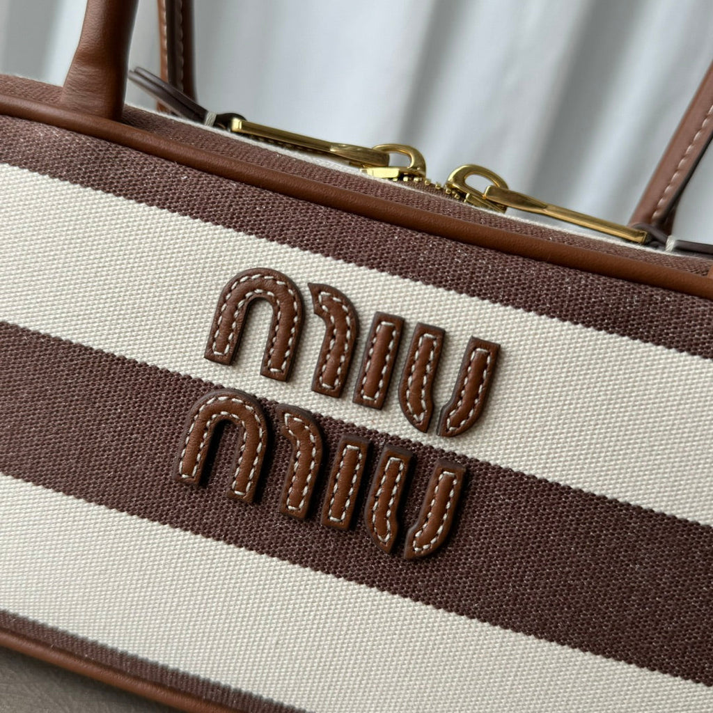 Miumiu large shoulder bag striped canvas
