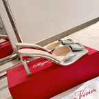 Viv Retro Modern Mules Silver Cowhide Leather 261719