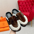 HM Go Mule Brown White Cowhide Lined With Wool Fleece 476588