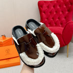 HM Go Mule Brown White Cowhide Lined With Wool Fleece 476588