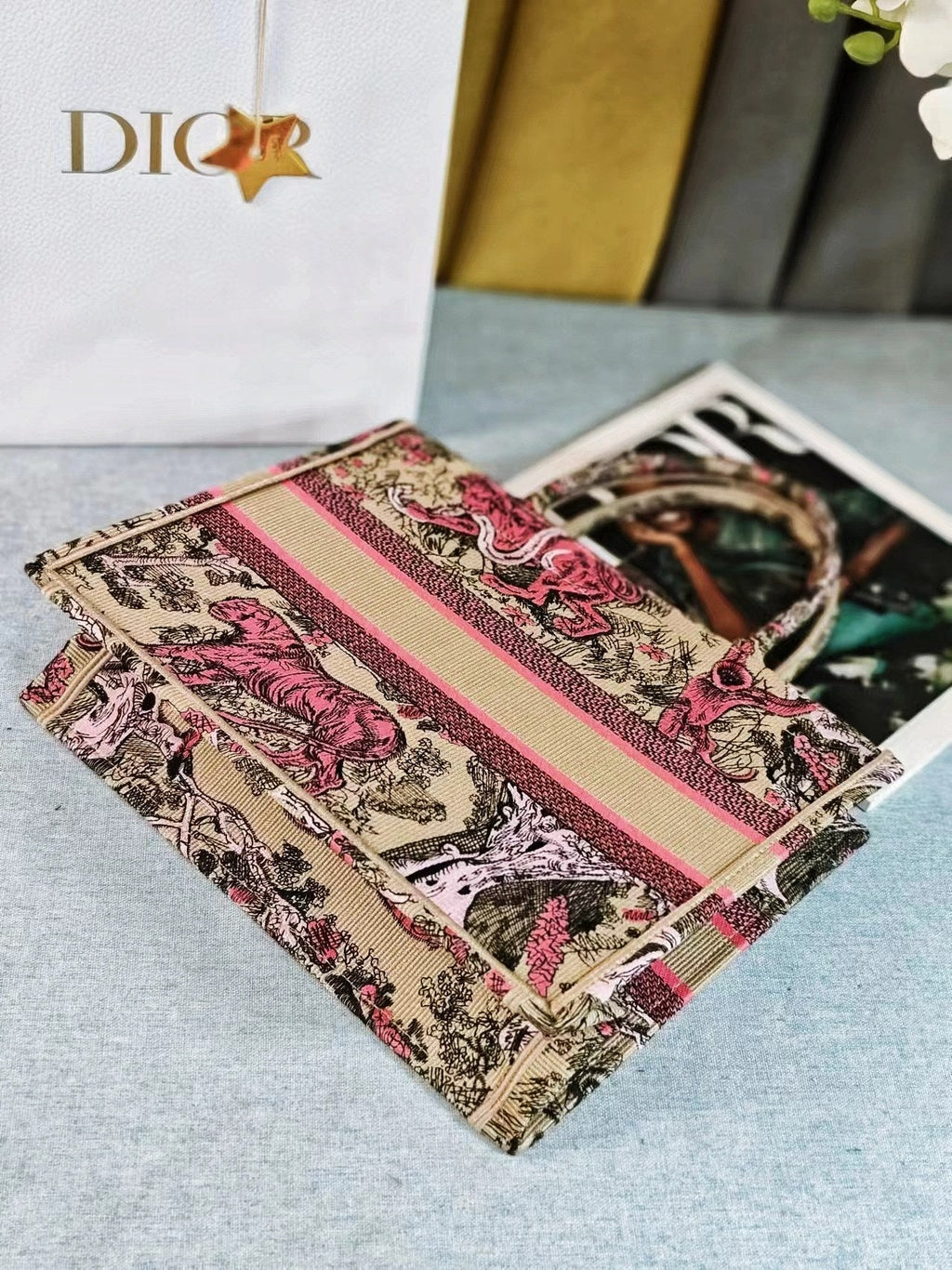 medium dioriviera 36 pink beige tiger embroidery canvas