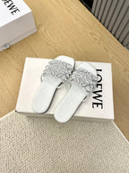 Loewe Petal Anagram Rhinestone Slides White Leather 723133
