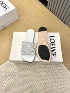 Loewe Petal Anagram Rhinestone Slides White Leather 723133