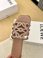 Loewe Petal Anagram Rhinestone Slides Light Brown Leather 723134