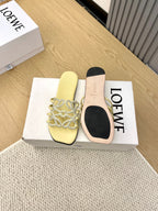 Loewe Petal Anagram Rhinestone Slides Light Yellow Leather 723135