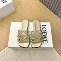 Loewe Petal Anagram Rhinestone Slides Golden Leather 723137