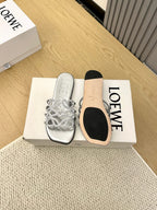 Loewe Petal Anagram Rhinestone Slides Sliver Leather 723138