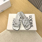 Loewe Petal Anagram Rhinestone Slides Sliver Leather 723138
