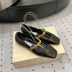 Jimmy Diamond Tilda Flat 10mm In Black Nappa Leather Flats With Chain 591607