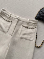 CC 26s Flared Trousers Ivory Wool Viscose 338889