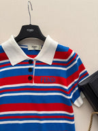 Fendi 26s Striped Polo Shirt Blue Red Knit 363767