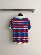 Fendi 26s Striped Polo Shirt Blue Red Knit 363767