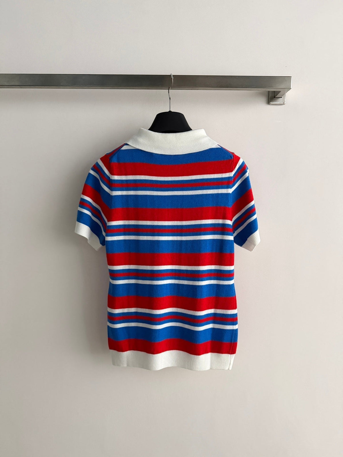 Fendi 26s Striped Polo Shirt Blue Red Knit 363767