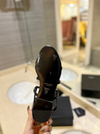 SL LOGO FLAT SANDALS BLACK POLISHED CALFSKIN