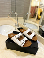 SL Flat Sandal Women Brown Seude White Calfskin