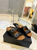 SL Flat Sandal Women Brown Seude Black Calfskin