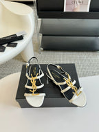 Yves SL Buckle Women Sandals Black White Leather