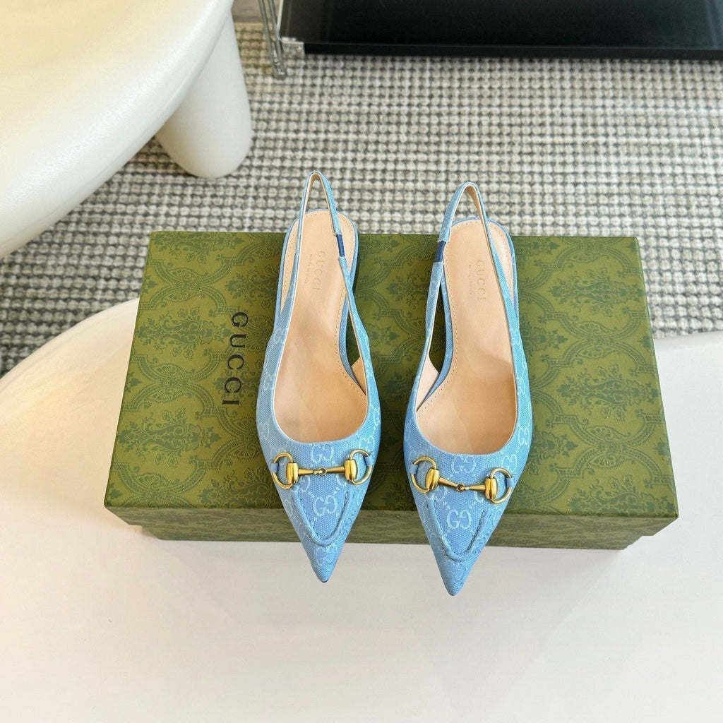GG HORSEBIT SLINGBACK BALLET FLAT SKY CANVAS