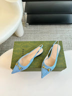 GG HORSEBIT SLINGBACK BALLET FLAT SKY CANVAS