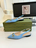 GG HORSEBIT SLINGBACK BALLET FLAT SKY CANVAS