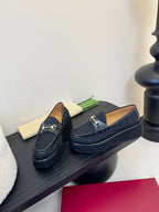 GC 2025 Horsebit Wedge Loafer Navy Blue Canvas Cowhide 296841