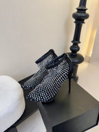 DC Pumps Black White Rhinestone Mesh & Sheepskin 297011