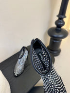 DC Pumps Black White Rhinestone Mesh & Sheepskin 297011