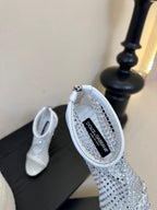 DC Pumps White Rhinestone Mesh & Sheepskin 297012