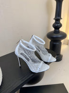 DC Pumps White Rhinestone Mesh & Sheepskin 297012
