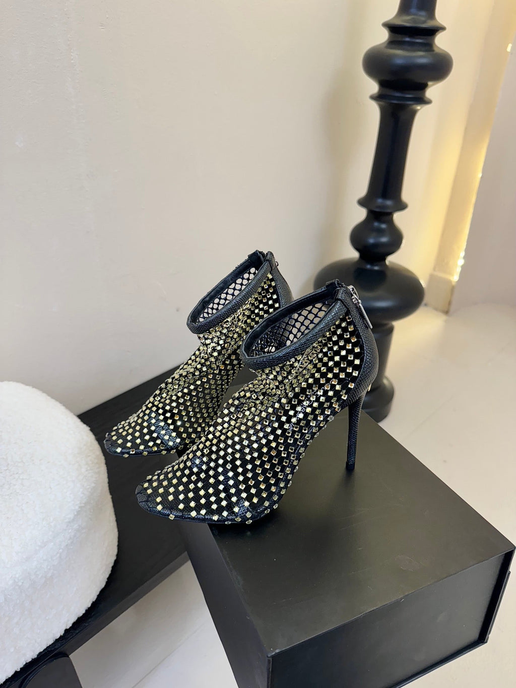 DC Pumps Black Gold Rhinestone Mesh & Sheepskin 297013