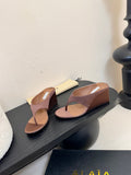 Alaia 25 Cube Thong Mules Brown Satin Sheepskin 297040