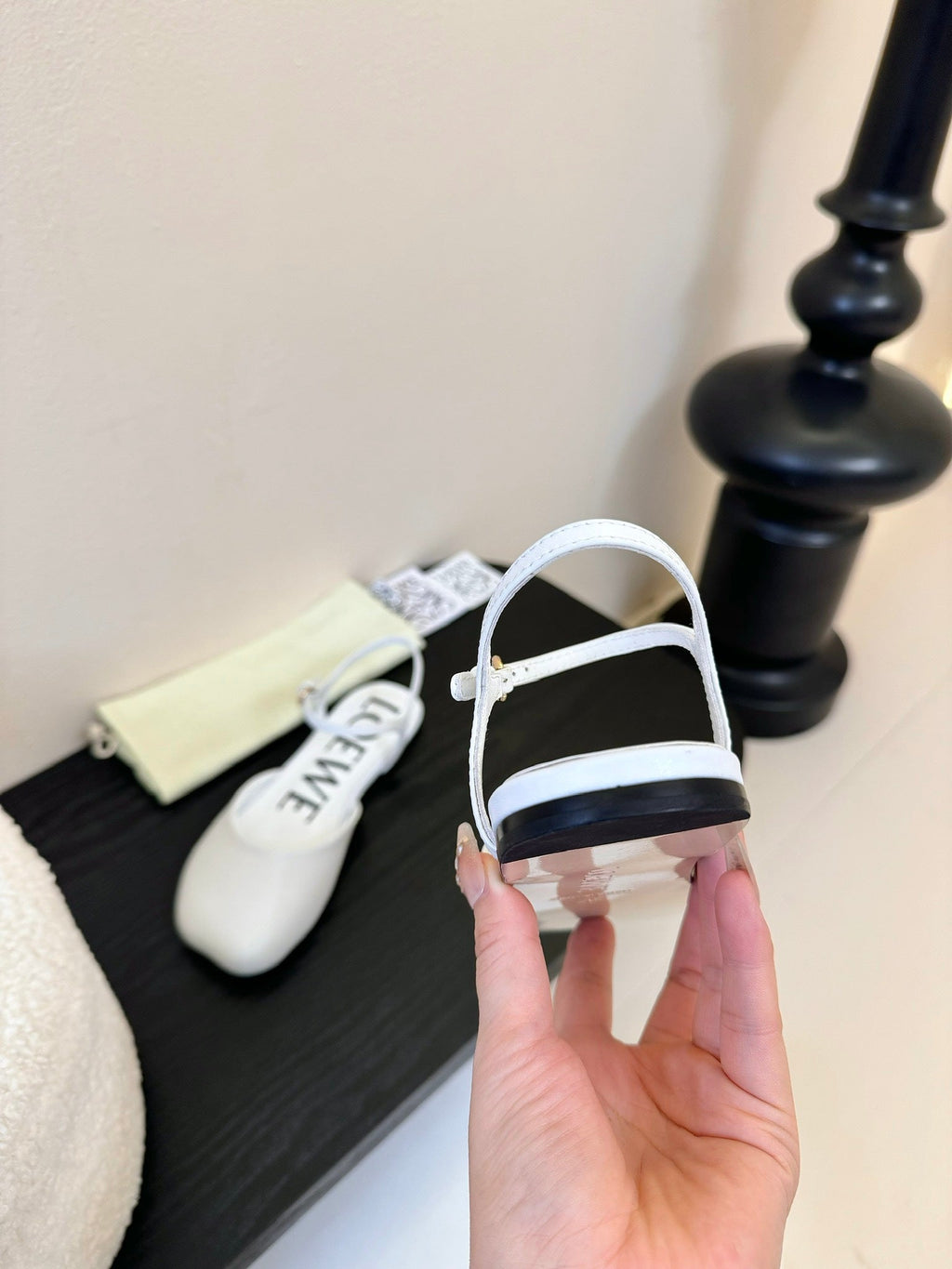 Loewe 25 Toy Ankle Strap Ballet Flat White Calfskin