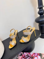 DC Satin Sandals Yellow Sheepskin & Fusible Rhinestones 313667