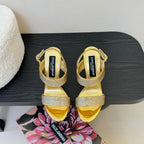 DC Satin Sandals Yellow Sheepskin & Fusible Rhinestones 313667