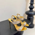 DC Satin Sandals Yellow Sheepskin & Fusible Rhinestones 313667