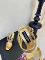 DC Satin Sandals Yellow Sheepskin & Fusible Rhinestones 313667