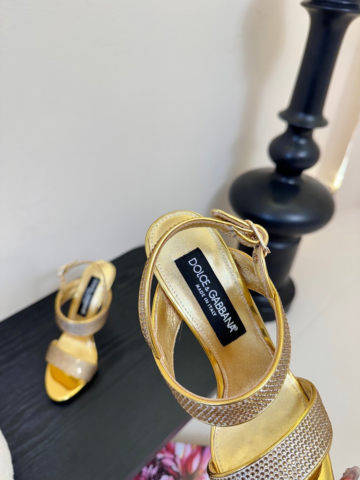 DC Satin Sandals Yellow Sheepskin & Fusible Rhinestones 313667
