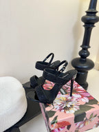 DC Satin Sandals Black Sheepskin & Fusible Rhinestones 313668