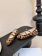 CL Les Ballerines Double Strap Ballerina In Leopard Printed Hairy Calfskin 325022