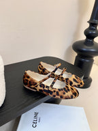 CL Les Ballerines Double Strap Ballerina In Leopard Printed Hairy Calfskin 325022