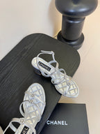 CC 25SS 3 Flowers Heel Sandals 60mm Silver Metallic Sheepskin 351432